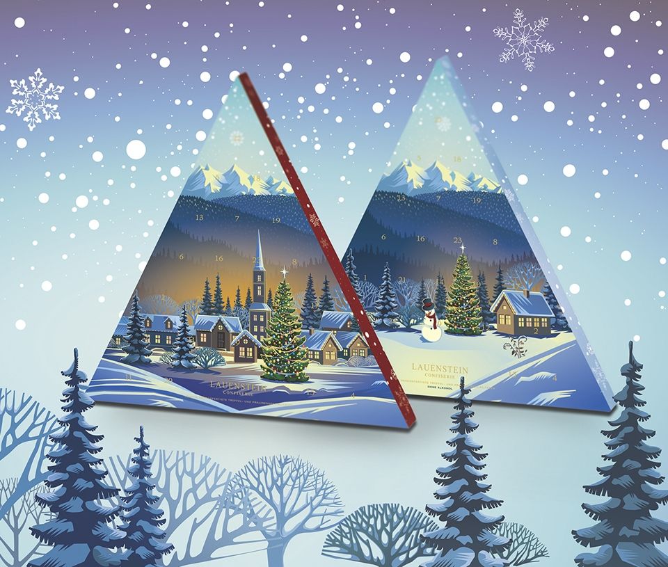 Roter Lauenstein Adventskalender auf weihnachtlichem Hintergrund
